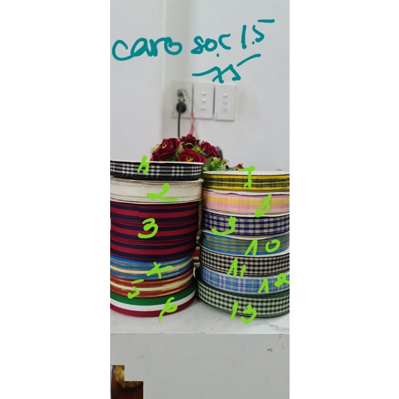 Dây ruy băng caro và sọc nhiều màu 1.5cm , 2cm và 3 cm