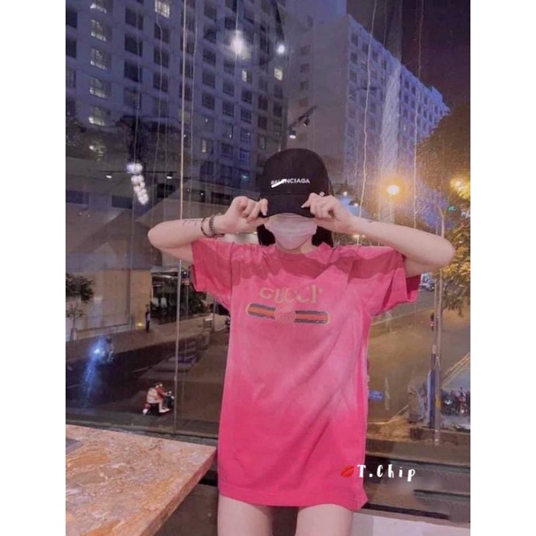 Áo phông loang chữ hồng hàng QCL1