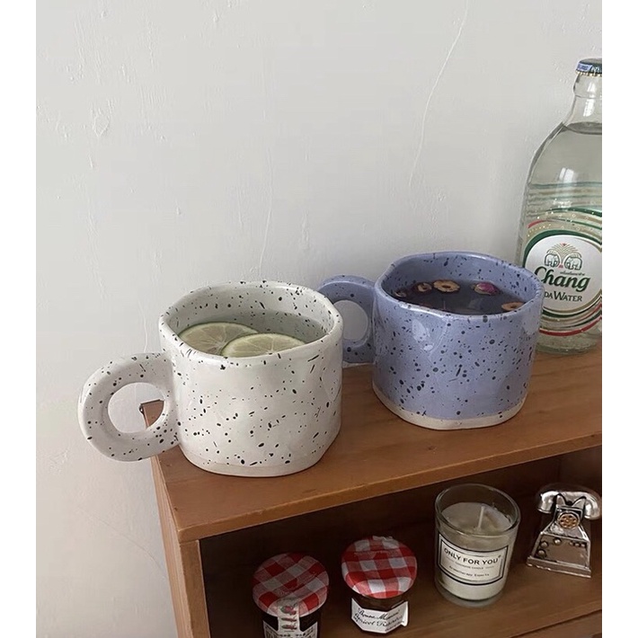 Cốc uống nước, cốc sứ chấm mực đen nghệ thuật, dùng decor bữa sáng, uống sữa, cà phê -Meii.decor