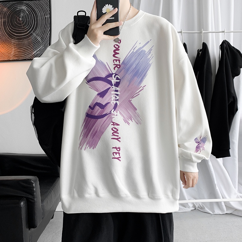 Áo Sweater tay dài cổ tròn dáng rộng in họa tiết phong cách Harajuku thời trang mùa đông mới cho nam
