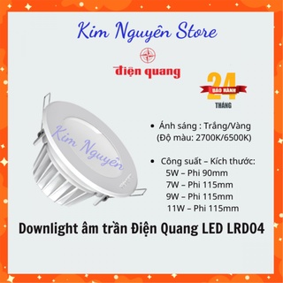 Bộ đèn led downlight âm trần điện quang lrd04 công suất 5w/7w/9w/11w, ánh sáng trắng/vàng