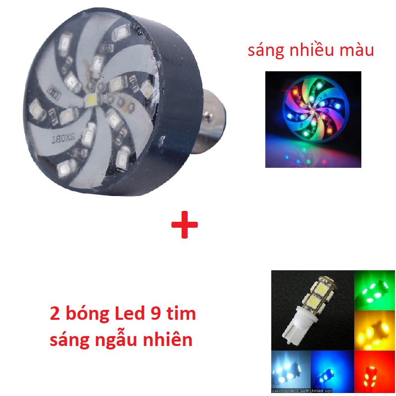 Bóng led hậu xoay chớp lớn (sáng nhiều màu) + 2 led 9 tim (sáng ngẫu nhiên)