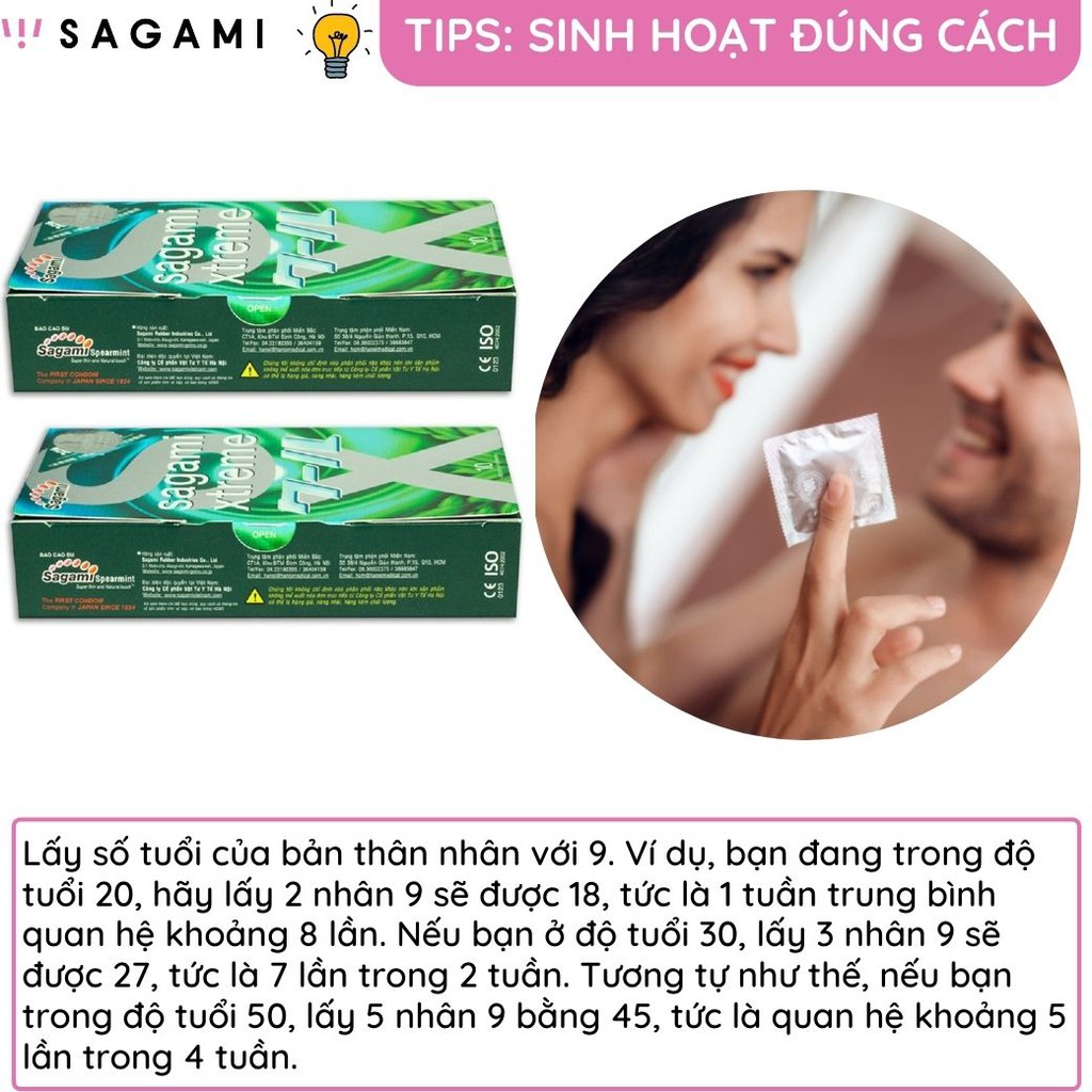 Bao cao su Sagami Xtreme Spearmint Hương bạc hà Hộp 10 chiếc kéo dài thời gian chống tuột