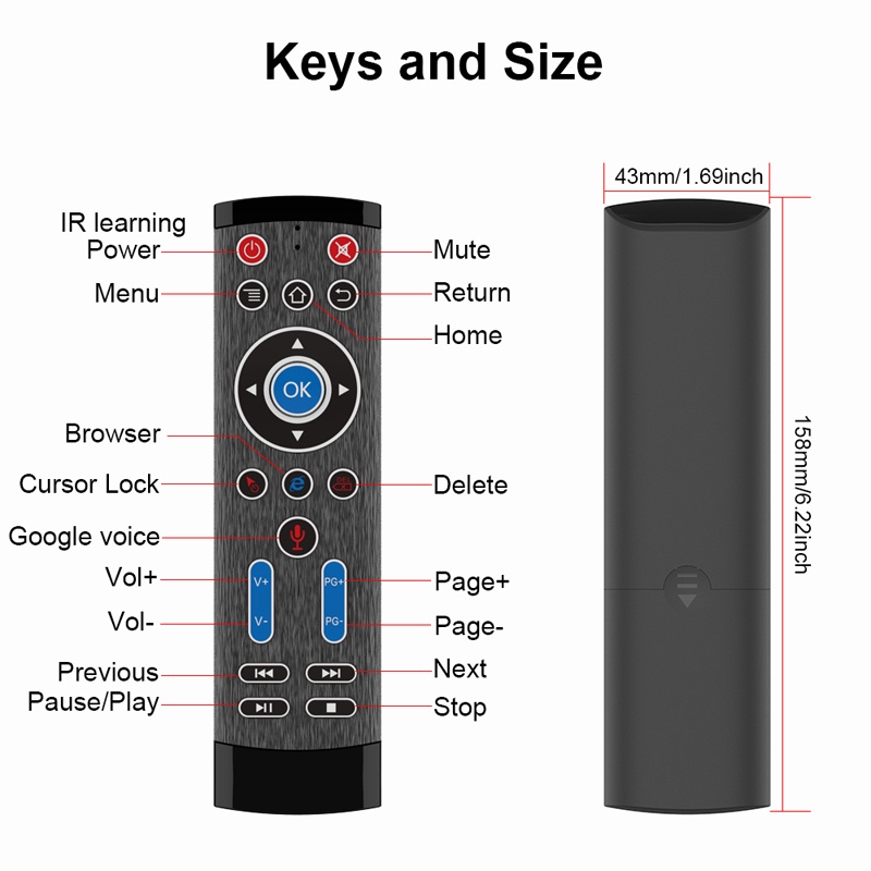 Remote chuột bay đìều khiển giọng nói có đèn LED có phím số dành cho Android box bảo hành 1 năm ILEPO MT1 chuột bay