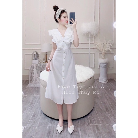 Váy thiết kế cổ bèo tiểu thư kèm ảnh thật (váy 2 kiểu, 1 kiểu k tay và 1 kiểu có tay) | BigBuy360 - bigbuy360.vn