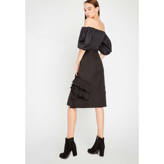 COCO SIN - Váy Đen Phối Dập Ly Xéo 2 Tầng