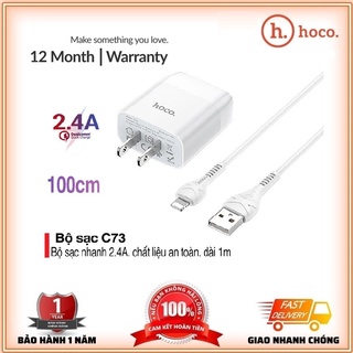 Bộ Sạc IpHoco C73/C73A Chính Hãng Sạc IpNhanh 2 Cổng  2.4A Dây Dài 1M - Bảo hành 12 tháng