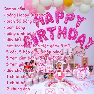 Combo trang trí tiệc sinh nhật mẫu 350 tông màu hồng, vàng, xanh