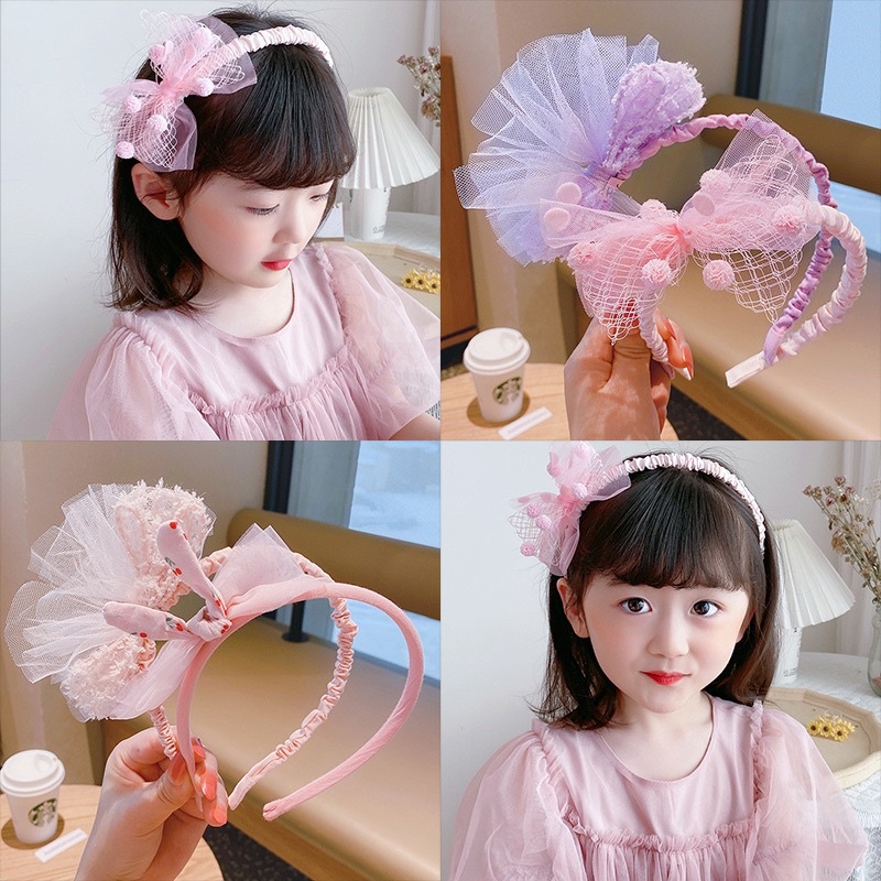 Bờm băng đô cài tóc công chúa nơ lưới cho bé gái bờm cài tóc hình nơ xoè bồng bềnh cho trẻ em Hàn Quốc