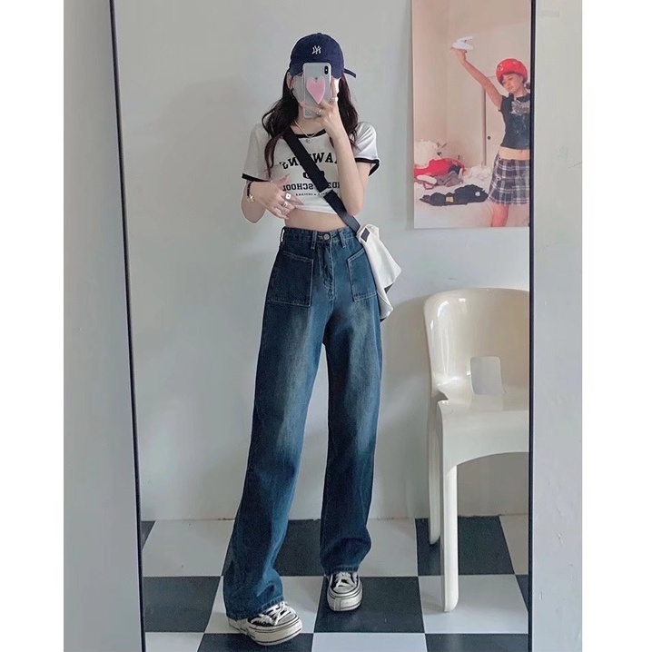 Quần jeans Nữ Dài Ống Rộng Thời Trang Hàn Quốc