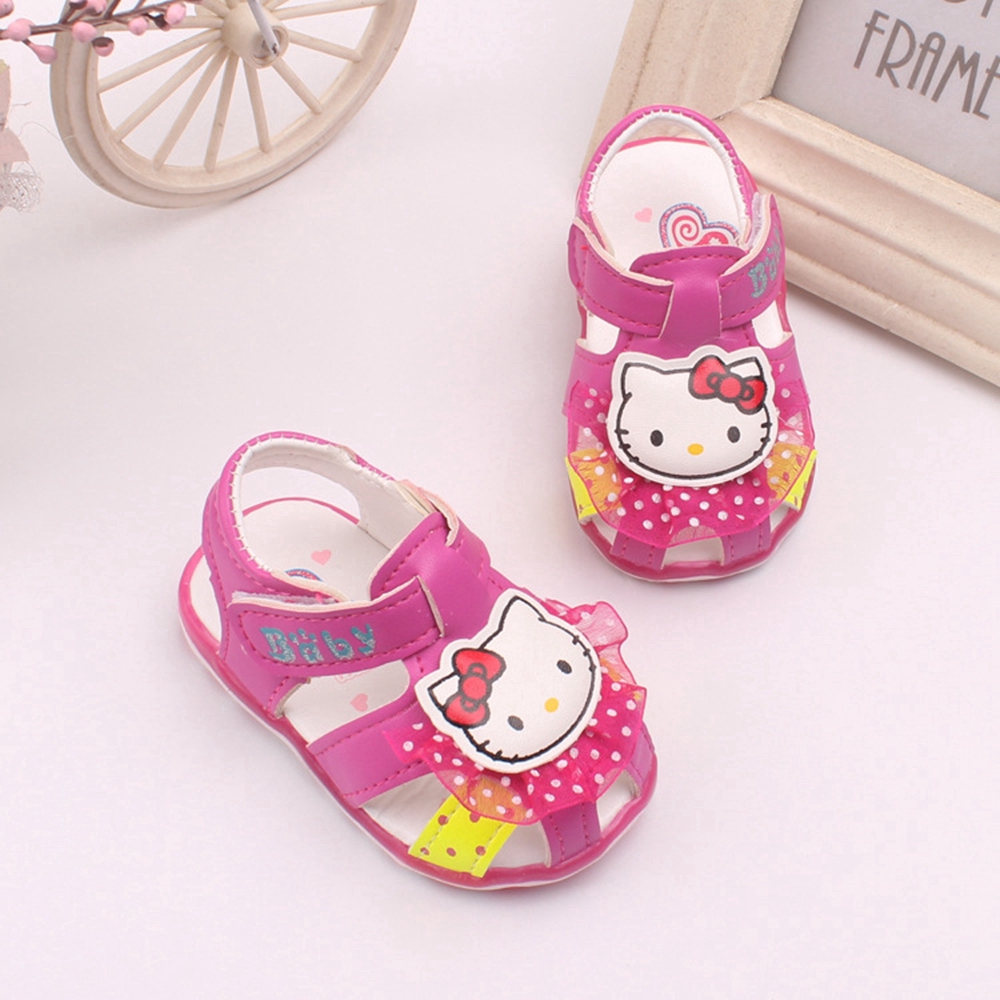 0-2 Years Cartoon Hello Kitty Pre Walker Newborn Baby Shoes Sandals for Girls Infant Toddler LED Shoes Sandals