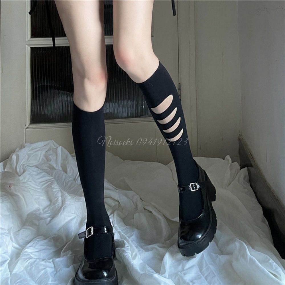 [Sỉ lẻ] Tất vớ cao đến bắp chân Rách 1 Bên phong cách thời trang Lolita Nhật Bản cá tính cosplay cho nữ - Noisocks