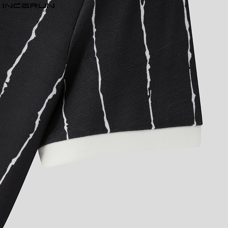 INCERUN Áo Sơ Mi Henley Cổ Chữ V Họa Tiết Kẻ Sọc Cài Khuy Thông Minh Thời Trang Cho Nam