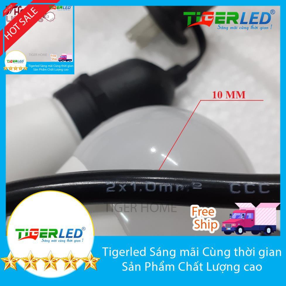 Đèn dây trang trí ngoài trời 5M 10 đui kín nước (IP65) Đây Đồng Nguyên Chất Chịu tải 10 bóng 50w