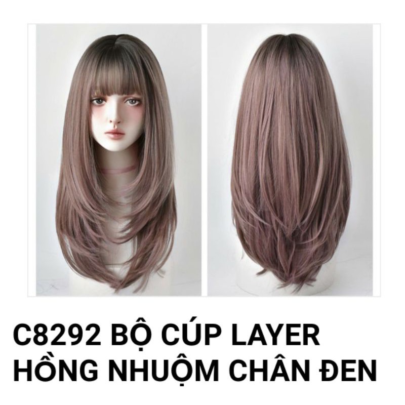 Tóc giả nữ đẹp FREESHIP Tóc giả nguyên đầu 8292 chân đen hồng