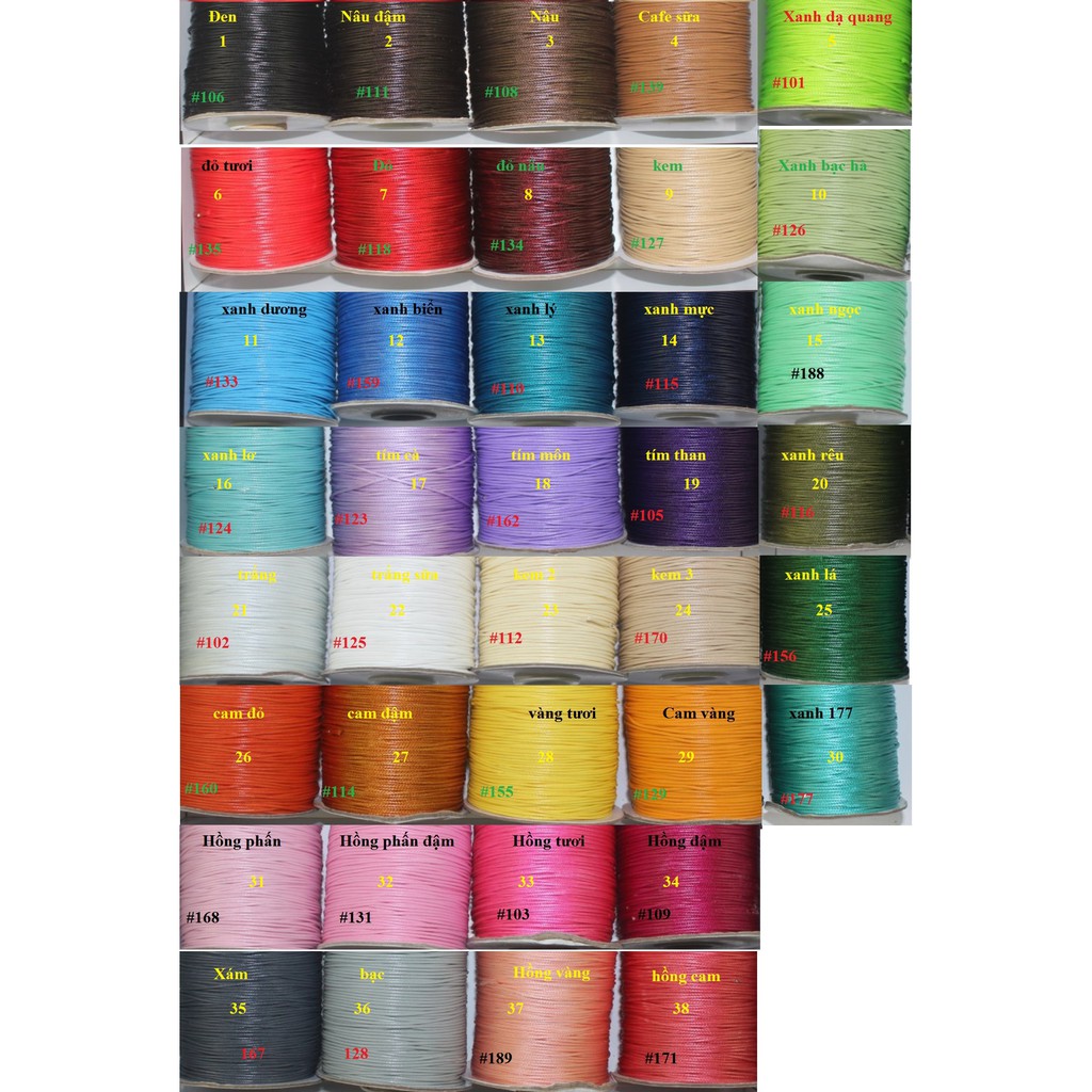 Dây sáp da size 1,2 va 1,5mm bó 10m- có 38 màu để chọn