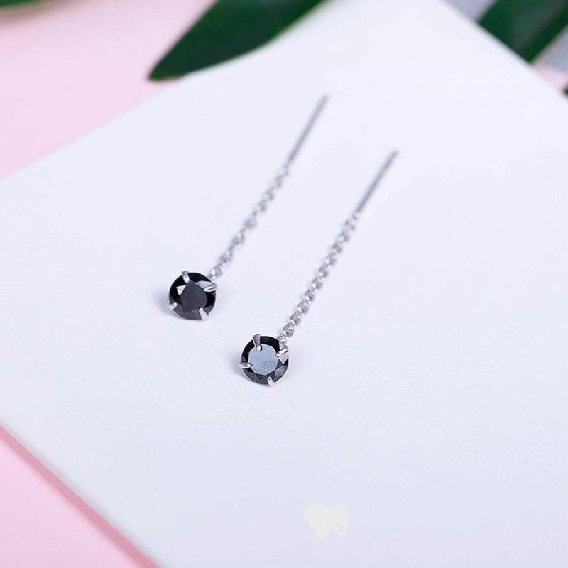 Khuyên tai bạc khuyên chấm đá tua móc xích đơn cổ điển Van Jewelry V10022