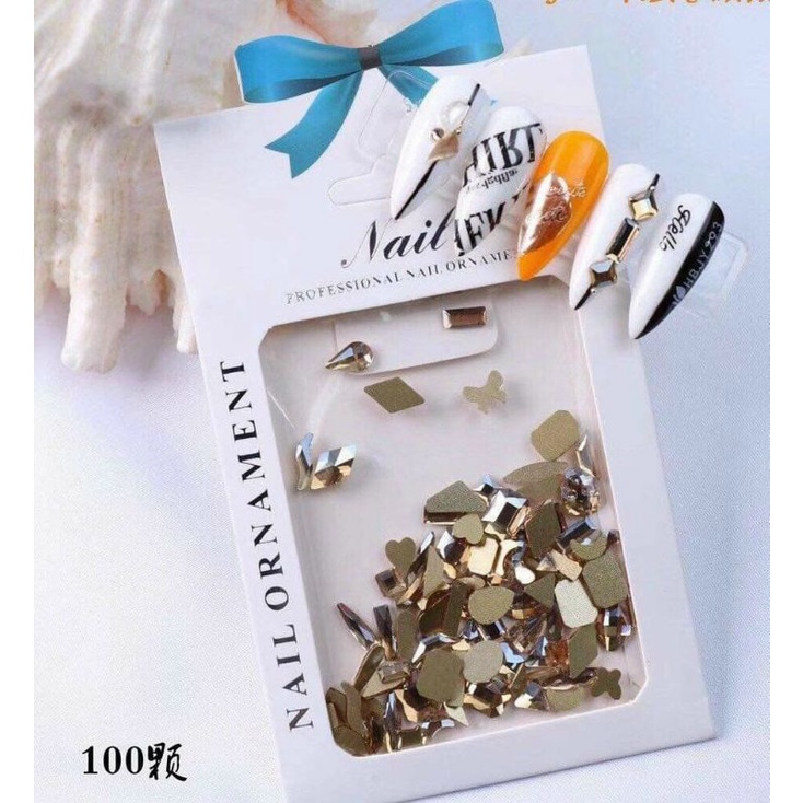 Đá khối nail chân bằng mix 100 viên trang trí móng