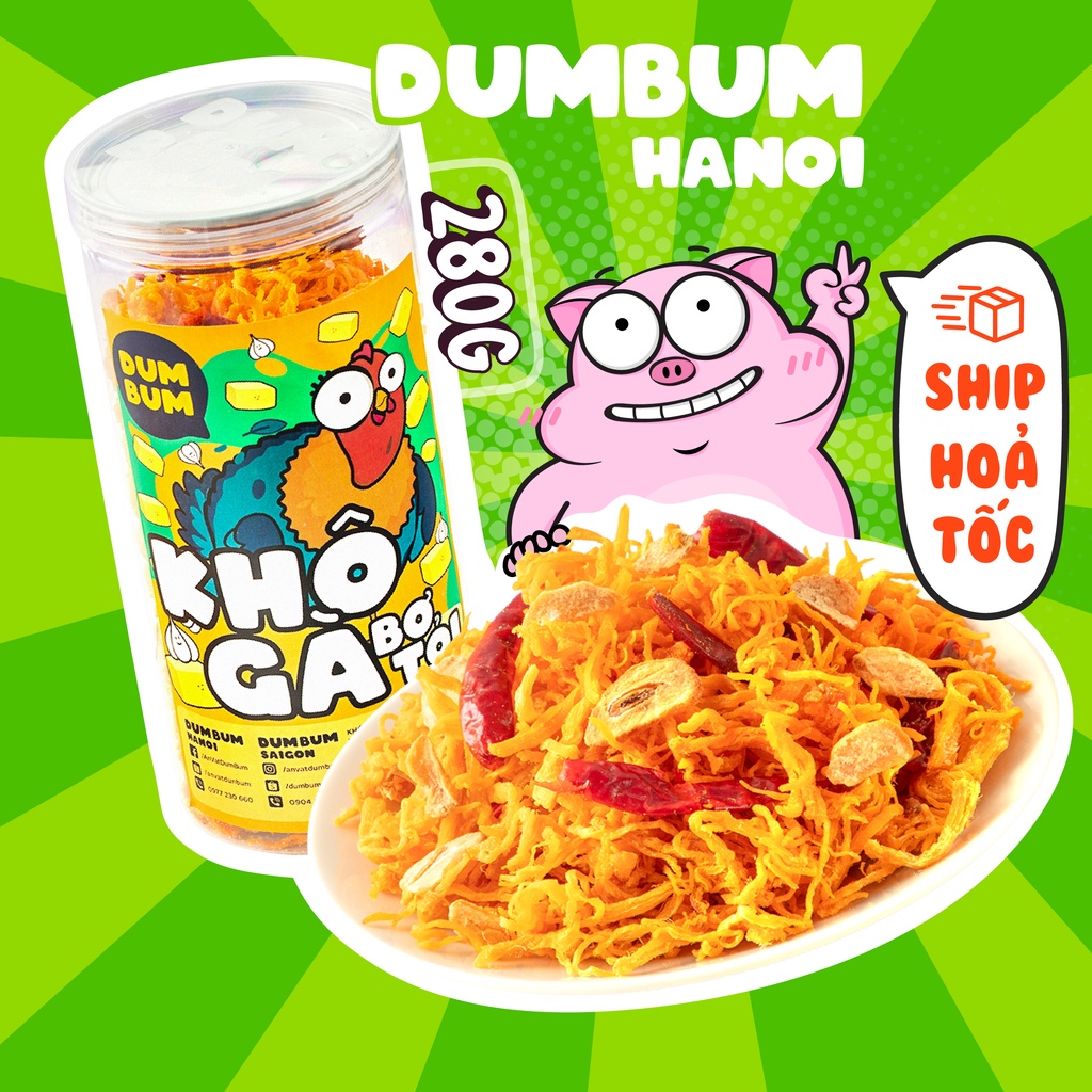 Khô gà bơ tỏi xé cay DumBum 280g, đồ ăn vặt Hà Nội