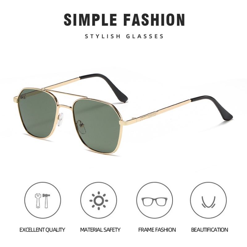 (YUZHU) Kính Mát Thời Trang Phương Tây Gọng Đôi Bằng Kim Loại Phong Cách Retro Hàng Không Dành Cho Nam Và Nữ