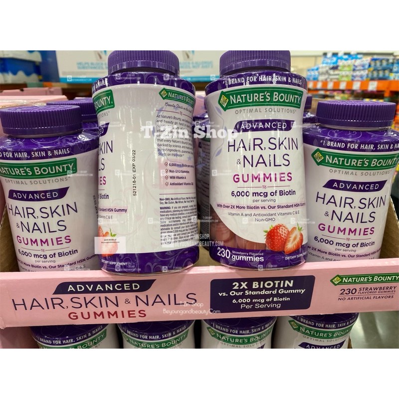 Kẹo dẻo Hair, Skin & Nails Gummies 🍓 (230 viên) (mới) (vị dâu) (6000mcg Biotin)