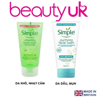 Sữa rửa mặt Simple chính hãng dành cho da dầu mụn và da nhạy cảm 150ml