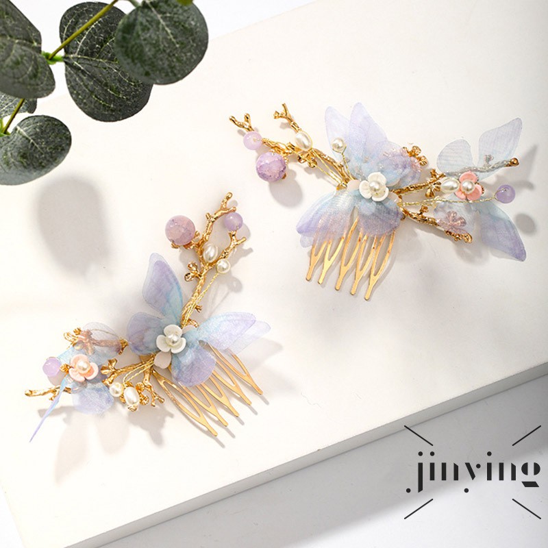 GETNOIVAS Bộ Cài Tóc Đính Hoa Phối Tua Rua Phong Cách Cổ Trang Trung Hoa