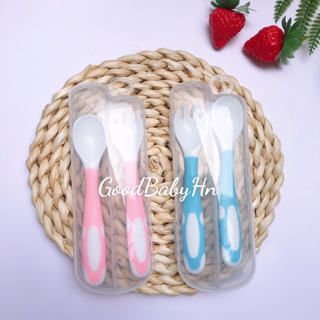 [Có Hộp] Set Thìa dĩa bẻ cong xoay 360 độ cho bé tập ăn dặm 𝐃𝟒𝟕