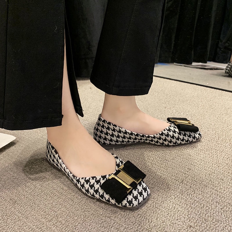 Giày Búp Bê Mũi Vuông Đế Bằng Phối Khóa Kim Loại Thời Trang Mùa Thu 2022 Mới Cho Nữ