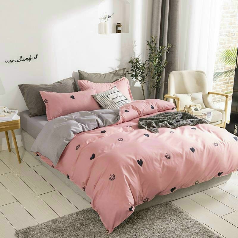 Bộ cotton poly hàn quốc Bo Decor 4 món đủ kích thước tim Hồng