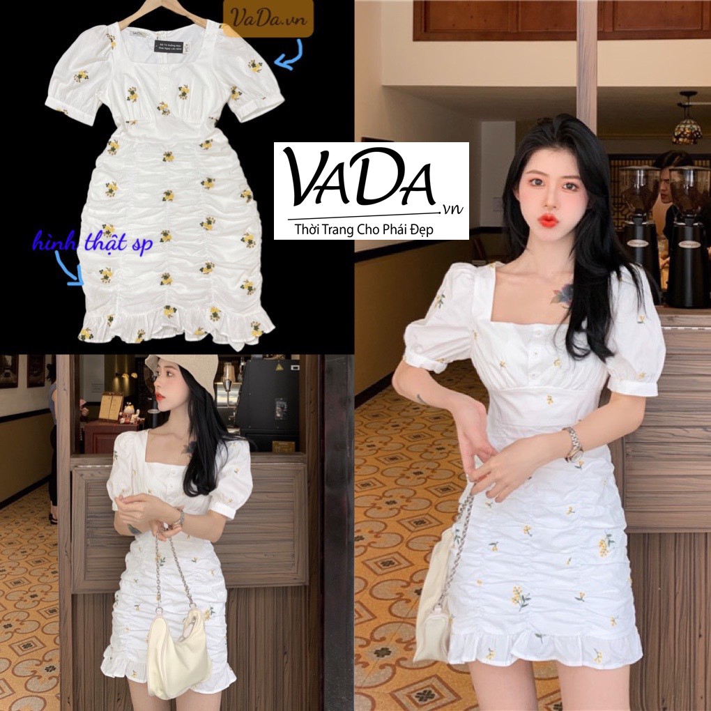 Đầm body dự tiệc hoa thêu cổ vuông dễ thương , đi học , đi chơi , cafe , đi tiệc  - Thời Trang VADA (V2) | BigBuy360 - bigbuy360.vn