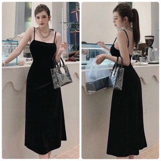 (HÌNH THẬT)  ĐẦM MAXI NHUNG 2 DÂY HỞ LƯNG CÓ MÚT CỰC SANG CỰC SEXY CHUẨN MẪU