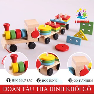 [Mã TOYDEC giảm 10% tối đa 15K đơn từ 50K] Đồ Chơi Gỗ Đoàn Tàu Chở Hình Khối Thả Hình Trên Thanh Cho Bé