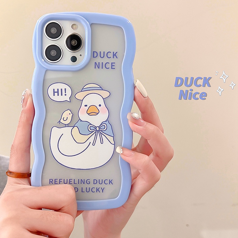 Ốp Điện Thoại Acrylic Phối Ren Họa Tiết Vịt Hoạt Hình Cho iphone 13Pro 12Promax 6 xs