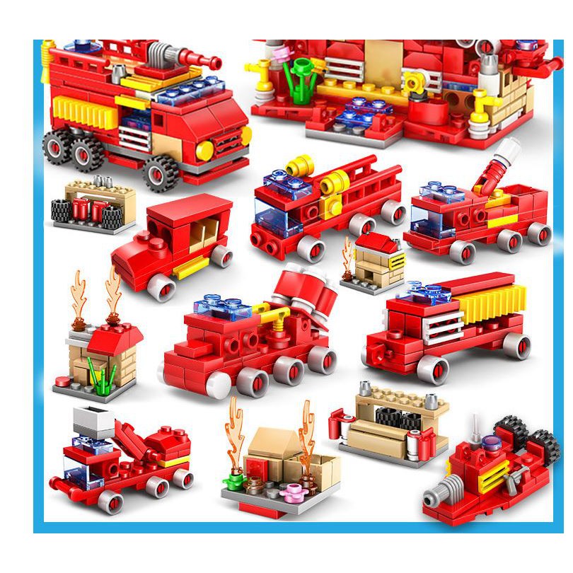 [544 CHI TIẾT] Bộ Đồ Chơi Lắp Ráp Xếp Hình LEGO Xe cứu hỏa, Xe chưa cháy, cảnh sát cứu hỏa 16 in 1