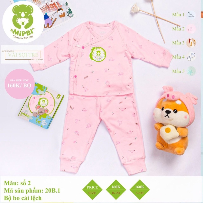 Bộ Mipbi sơ sinh cài lệch sợi tre cao cấp size 0-3m/3-6m