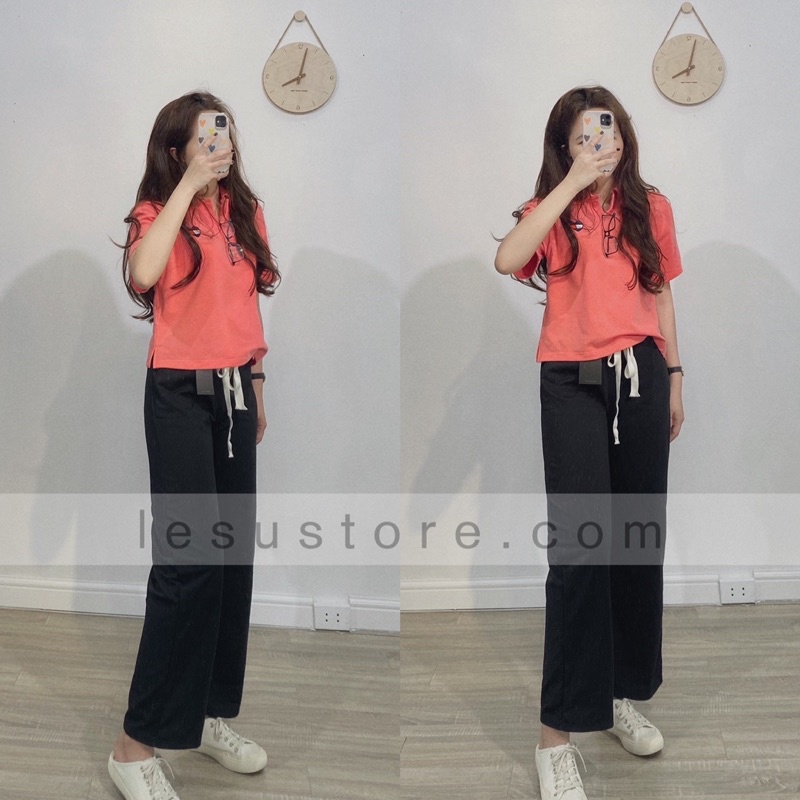 ẢNH TỰ CHỤP Áo thun polo thêu Tim tay ngắn