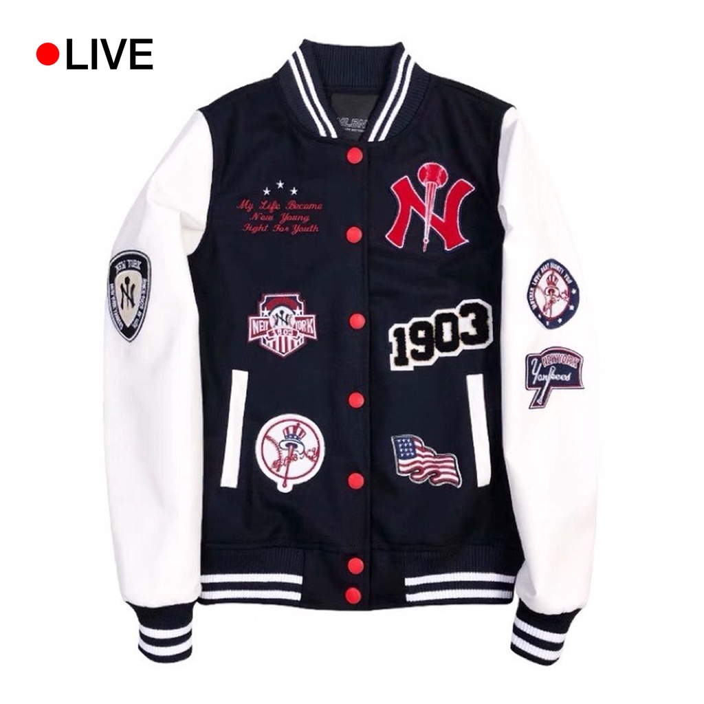 Áo Khoác Bóng Chày Unisex In Live MLBNY YANKEES Varsity Jacket Nỉ Tay Phối Da