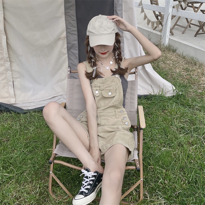 Quần Yếm Denim Ống Rộng Lưng Cao Thời Trang Mùa Hè Dễ Phối Đồ Cho Nữ