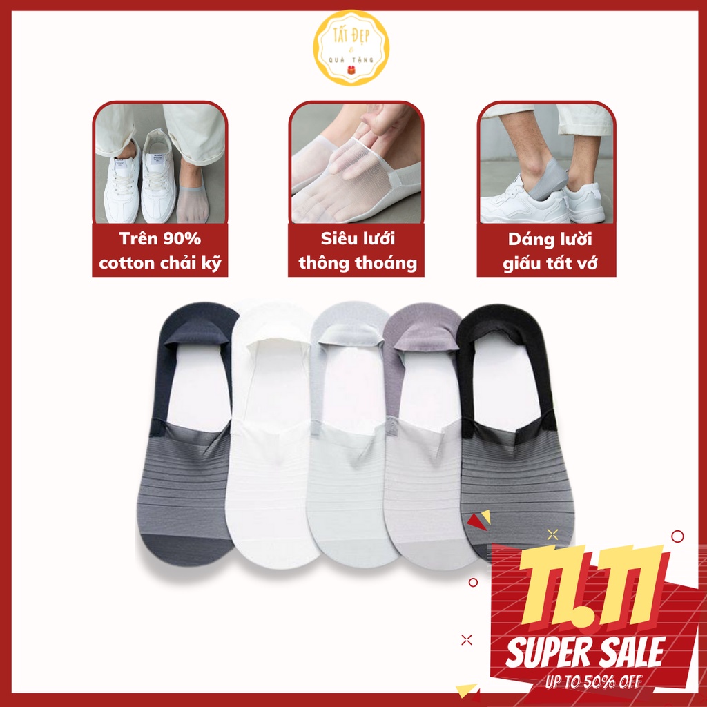 Tất vớ lười nam cao cấp INVISIBLE chống tụt gót cotton lụa mát chống hôi chân