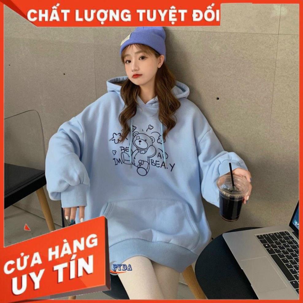 Áo hoodie unisex nam nữ in hình Gấu Cute chất nỉ dày, áo form rộng tay dài dáng rộng - K104