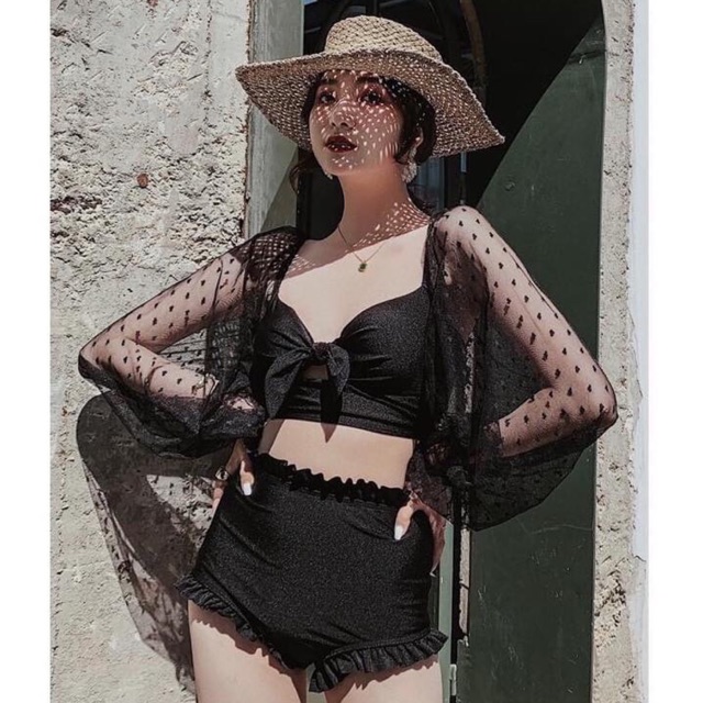 Set bikini đi biển 2 món áo lưới thời trang