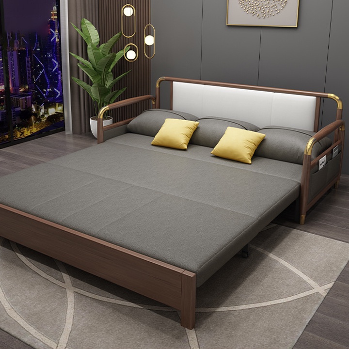 Giường Sofa Cao Cấp Tay Gỗ Tự Nhiên Khung Thép,Sofa giường thông minh đa năng gấp gọn thành ghế