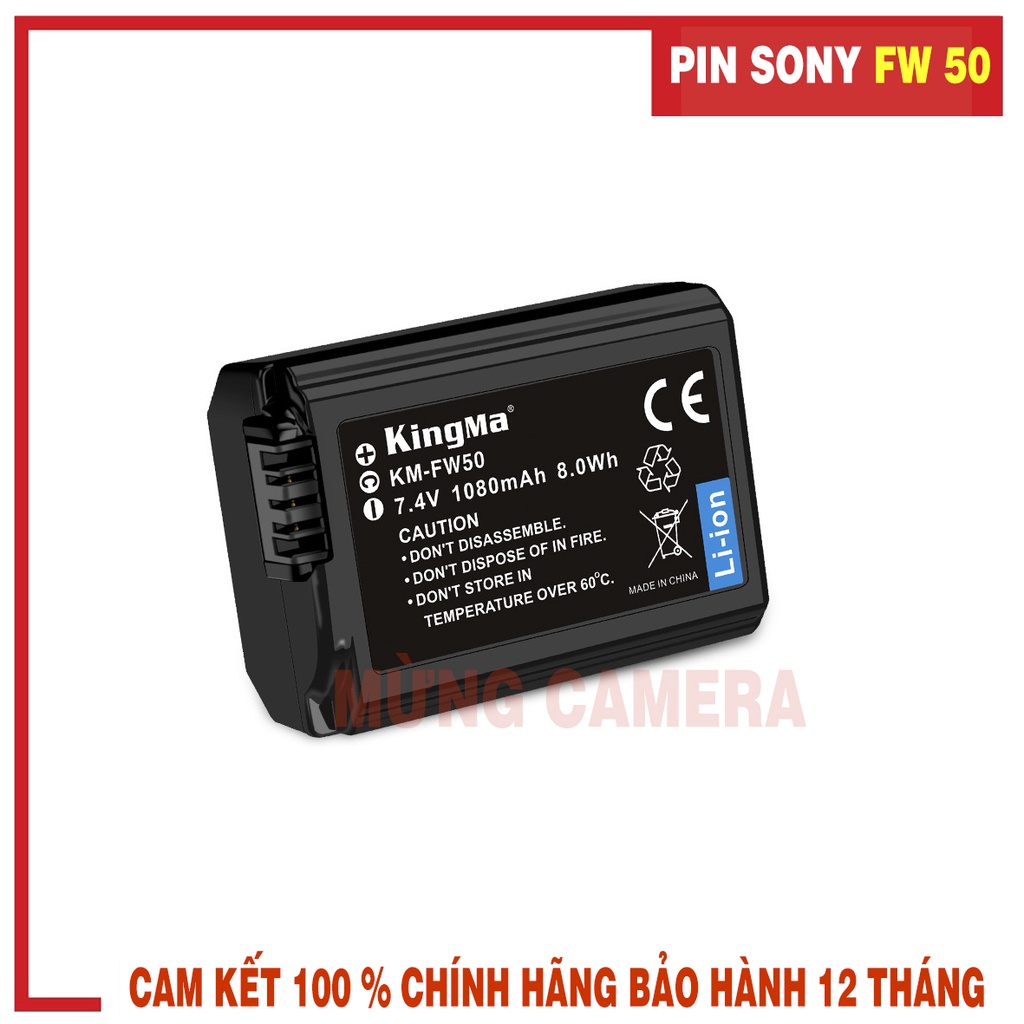 Bộ 2Pin sạc đôi KingMa  NP-FW50 v2 cho Sony A6000, A6300, A6500, Nex5, Nex6, Nex7, A7, A7R, A7S,A7II, A7RII, A7SII... A3