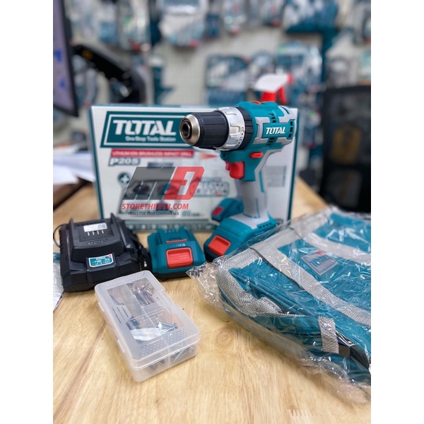 Máy khoan động lực 3 chức năng không chổi than dùng Pin 20V Total 60Nm TIDLI20608