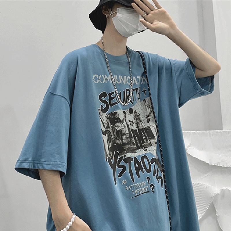 Áo thun tay ngắn dáng rộng phong cách Nhật Bản thời trang cho nam