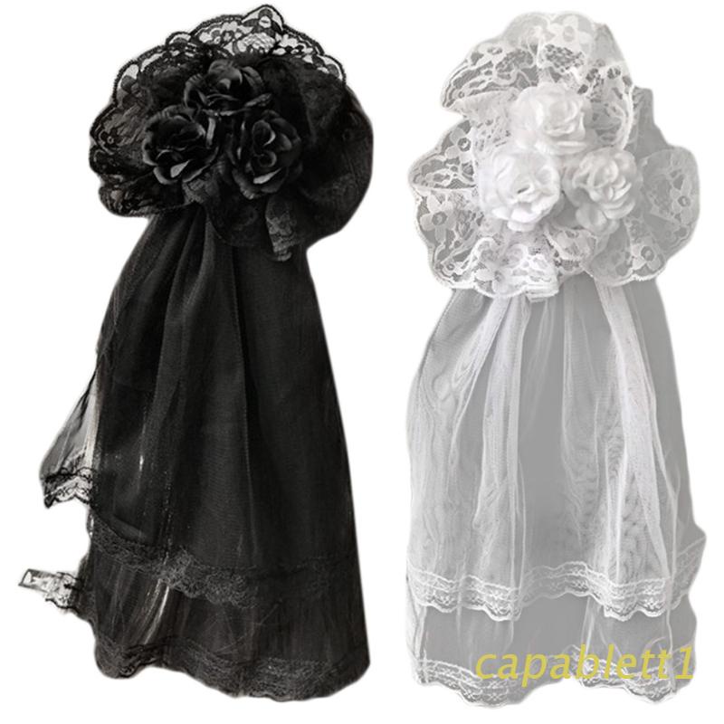 Mạng che mặt phối ren hoa hồng phong cách Lolita cho nữ