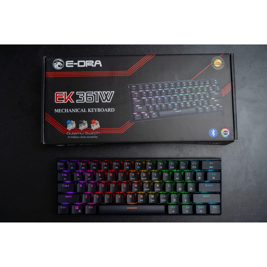 [Mã ELMS5 giảm 7% đơn 300K] Phím cơ E-DRA EK361W led RGB, 60%, 61 phím BH 2 năm chính hãng