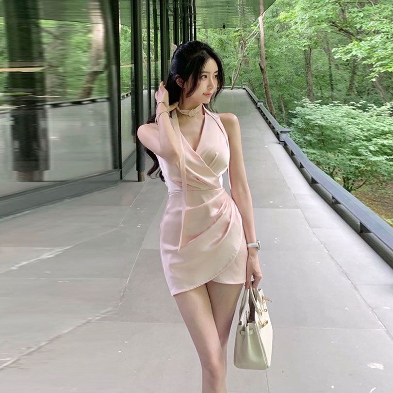 Đầm Satin Cổ Chữ V Thời Trang Mùa Hè 2022 Cao Cấp Sang Trọng Dành Cho Nữ