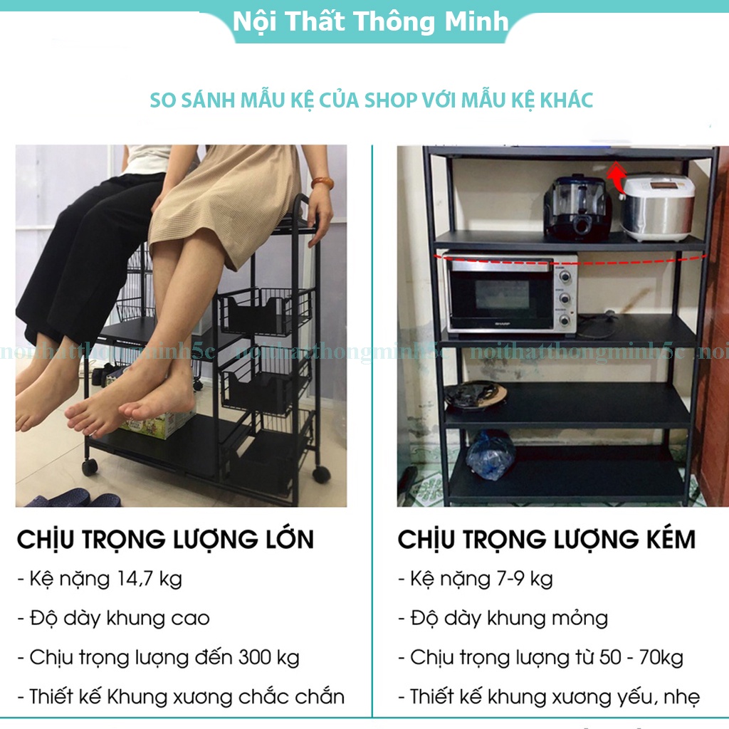Kệ để đồ đa năng nhà bếp 3 4 tầng kép có bánh xe, kệ vi sóng gia vị nồi chiên không dầu thông minh đa năng